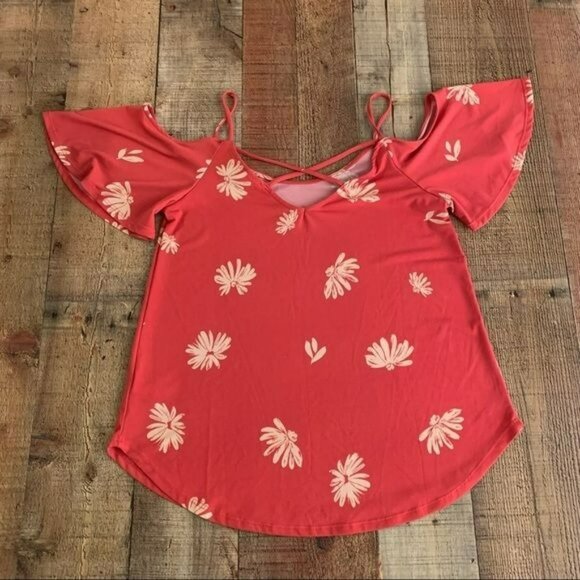 Kaileigh womens size XS off the shoulder top in pink with white flowers - Picture 8 of 8